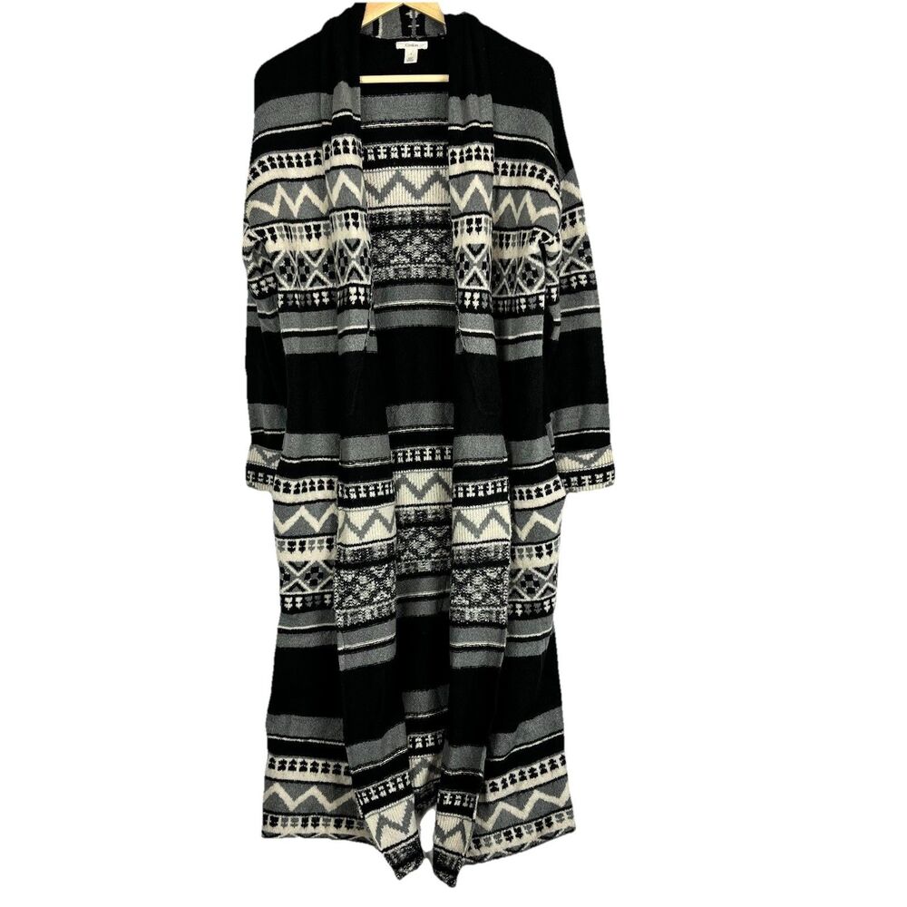 Women Caslon By Norstrom Long Cardigan Aztec Tribal Boho Open Front Size S - Picture 8 of 15